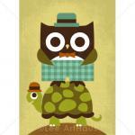 30r Retro Owl With Bowtie And Hat 5x7 Print
