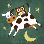 51r Retro Owl And Cow Jumping Over Moon 6 X 6..