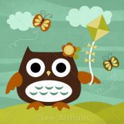 67R Retro Owl Flying Kite 6 x 6 Print