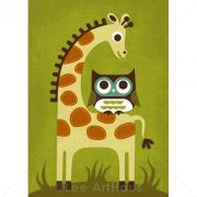 68R Retro Owl and Giraffe 5x7 Print