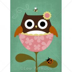 25r Retro Owl In Flower Pr..